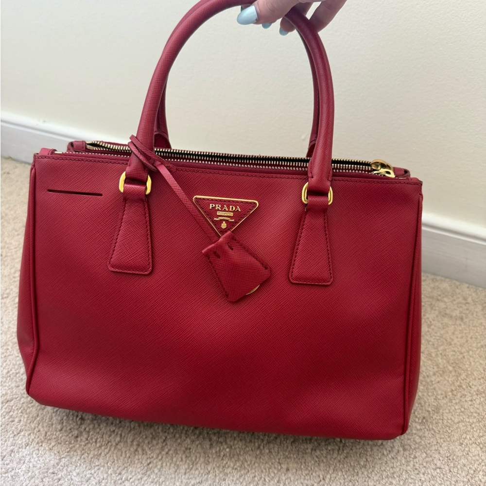 Prada Red Saffiano Leather Galleria with Detachable Long Strap Medium